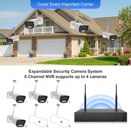 Wireless Security Camera Systems, 6CH WiFi Security Camera System Wireless with 4 2MP Cameras, 2 Way Audio, Night Vision, Motion Detection, Free App, H.265+ Encoding, 1TB HDD for 24/7 Recording