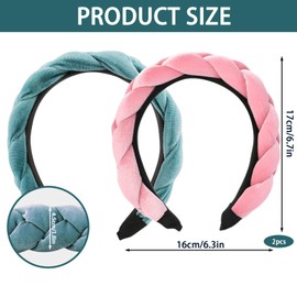 JAONLD Velvet Hair Band, 2 Pieces Headband Dirndl Women's Headband Oktoberfest Women's Braided Headband, Women's Velvet Hair Band for Beach Holidays, Outdoor Sports and Everyday Use (Green, Pink)