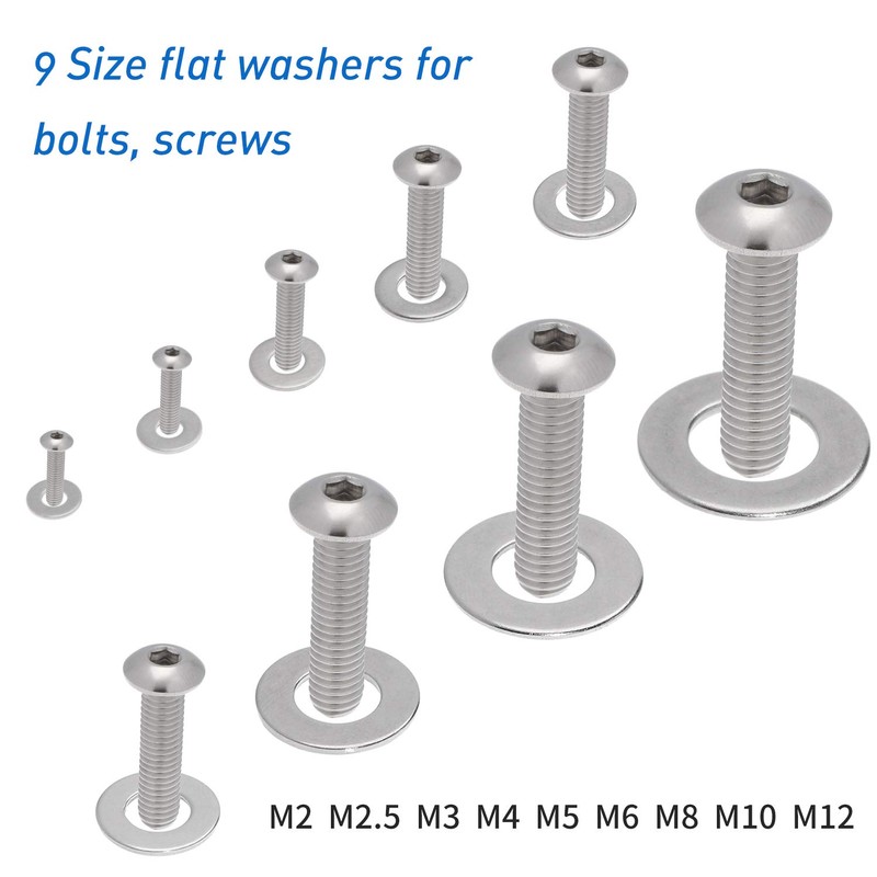 electrapick 684 Pieces Flat Washers, Stainless Steel Washers with 9