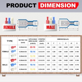 AIRIC UL Listed Blue Female Spade Connector 16-14 AWG, 100 Pcs Nylon Electrical Crimps Terminal Connectors for Speaker Auto Stereo Wiring Connect Quick Disconnect Crimp Terminals for 16,14 Gauge Wire