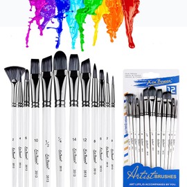 SSOUILI Pinceles para Acuarela 12 Piezas,Juego De Cepillos De Pintura AcríLica Al Oleo,Pinceles De Nylon para Acuarela,Adecuado para Artista,Principiante,Niño,Alumno,Aula,Cabeza Plana Y con Punta