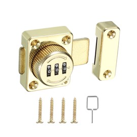 PATIKIL Combination Cabinet Latch, Zinc Alloy Keyless Drawer Lock 3-Digit Password Cabinet Lock Safety Lock for One-Way Door Cupboard, Gold