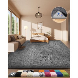Ophanie Area Rugs for Living Room Bedroom, Upgrade Non-Slip Fluffy Soft Grey Shag Carpet, Indoor Floor Gray 4x6 Fuzzy Shaggy Living Room Plush Rug for Kids Home Dorm Decor Aesthetic