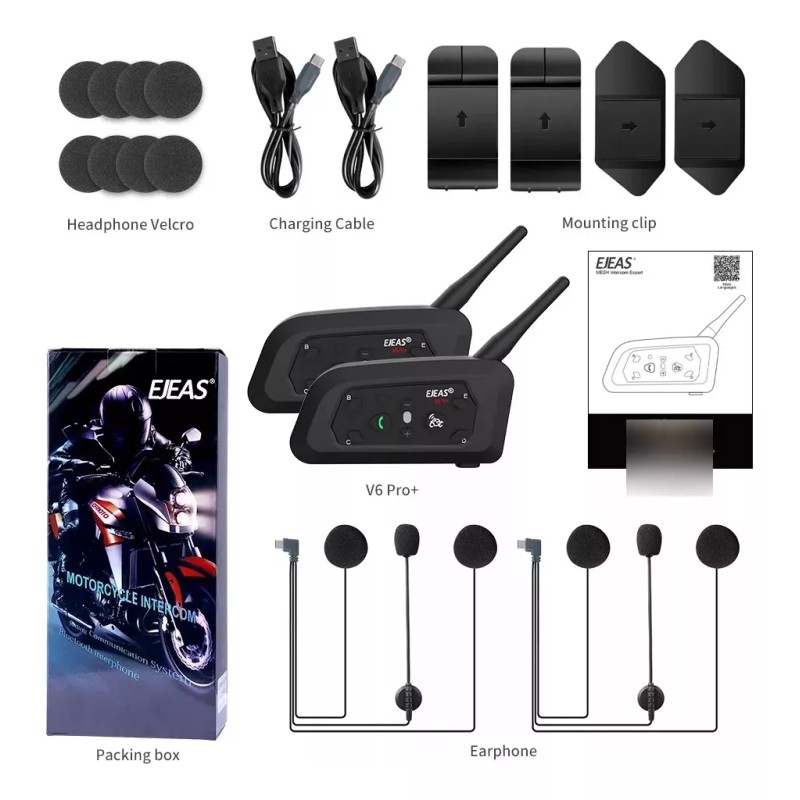 Ejeas Par De Intercomunicadores Para Cascos De Moto Ejeas V6
