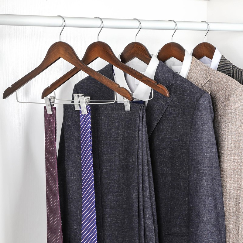 TOPIA HANGER Wooden Suit Hangers with Adjustable Metal Clips (20