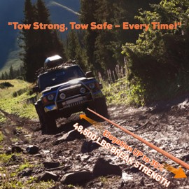 YUNPEAK 1" x 30ft Heavy-Duty Kinetic Recovery Rope – 48,500lbs Break Strength – Includes 2 Ultra-Strong UHMWPE Soft Shackles – Ideal for Trucks, SUVs, Jeeps, UTVs, ATVs & Tractors (Orange)