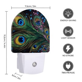 LPSBVNM Bedroom Bathroom Hallway Night Light,Peacock Feather Printed Plug-in Wall Light Dusk to Dawn Sensor LED Lamp for Bedroom, Bathroom, Kitchen, Hallway, Stairways