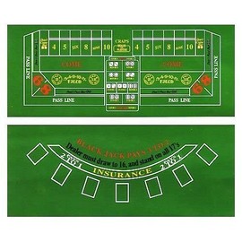 Bello Games New York, Inc. Craps & Black Jack Table Cover with Two Dice & One Deck of Playing Cards 36" x 24" OR 72" X 36"