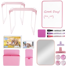 20 PCS Locker Accessories with 2 Locker Shelf, Pink Locker Decoration for Girls, Back to School Essentials Magnetic Locker Organizer, Mirror, Whiteboard, Pen Holder, Magnetic Picture Frame and Magnets