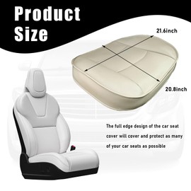 Dickno Car Seat Bottom Cover, PU Leather Auto Front Seat Button Protector Cushion, Anti-Slip and Wrap Around The Bottom, Universal Driver Car Seat Protection Pad for Car Sedan SUV (Beige)