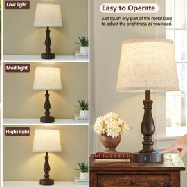 EJIAXIN Table Lamps for Bedrooms Set of 2 - Touch Bedside Lamps with USB C+A Ports - 3 Way Dimmable Nightstand Lamps for End Tables Farmhouse Night Stand Lamps for Living Room Bed Side Guest Room