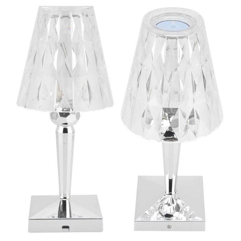 LED Crystal Table Lamp Transparent Prism Dimmable Desk Lamp USB