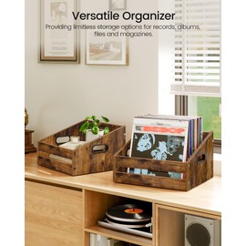 CHOEZON Vinyl Record Storage, Vintage Wooden Record Holder, Trapezoidal Record Crates for Vinyl, Album Storage for Vinyl Records, Desktop Record Storage Box, Rustic Brown MCW03FG