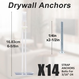 Drywall Anchor with Included Bolts for 3/16”-24, Heavy Duty Hollow Drywall Anchors for TV Mounting Kit, Stainless Steel Hollow Wall Anchors Holds up to 240 lbs Each in 1/2-in Drywall-14 Pack