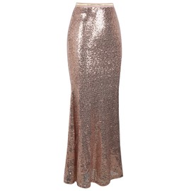 PrettyGuide Women's Maxi Sequin Skirt High Waist Mermaid Formal Party Skirts M Rose Gold