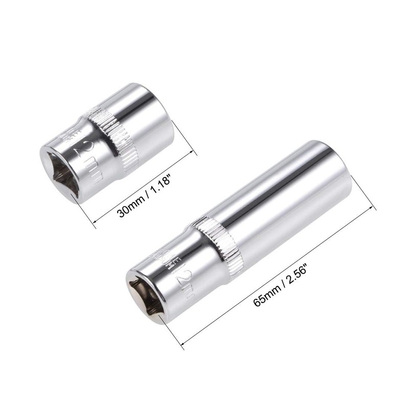 TOP-VIGOR 2Pcs 3/8-Inch Drive by 12mm Deep and Shallow Socket,
