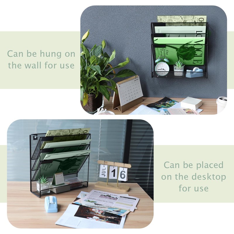ideallife 3 Pockets Mesh Wall File Holder Organizer with Bottom