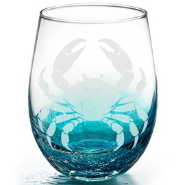 OWATRKDEY Crab Stemless Wine Glass: Hand Blown Beach Wine Glasses Birthday Gifts for Women, Crab Lovers 18 Ounces - Set of 1