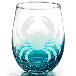 OWATRKDEY Crab Stemless Wine Glass: Hand Blown Beach Wine Glasses Birthday Gifts for Women, Crab Lovers 18 Ounces - Set of 1