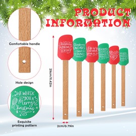 Zhehao 12 Pcs Christmas Silicone Spatula and Pot Holders Set Christmas Spatulas for Baking with Wooden Handle Heat Resistant Cookie Hot Pad with Pocket for Xmas Kitchen Baking Cooking Gift