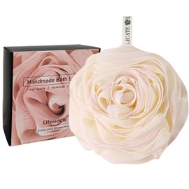 Lifesiddle Esponja de Bao de Lufa Extragrande de 75 G, Gel de Ducha para Mujer, Esponja de Malla Suave de Color, Elegante Caja de Regalo, Exfoliante  