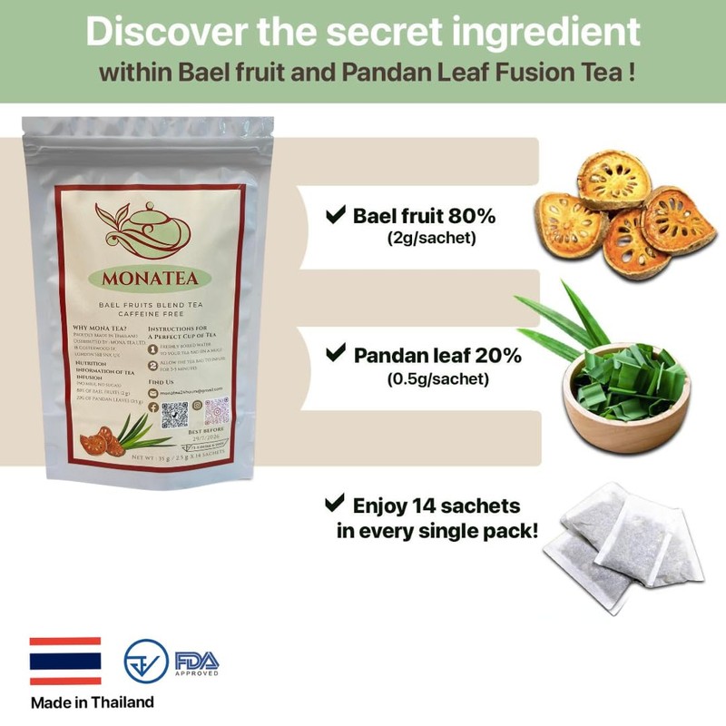 Caffeine Free Tea - Bael Fruit and herbal Pandan Leaf