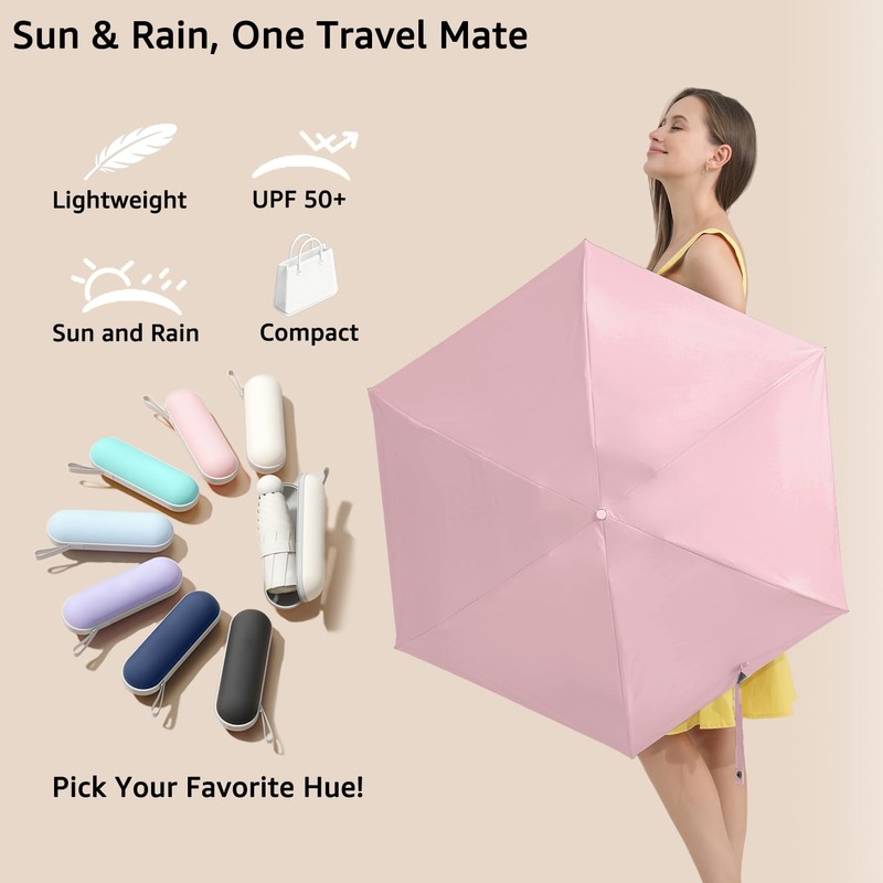 BAODINI Travel Essentials Mini Umbrella for Purse With Case Small