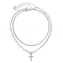 ALRNBY Cross Necklace for Women Men Trendy Gold/Silver Layered Cross Pendant Necklace Cross with Crown Jesus Rosary Necklace Christian Gift Sparkly Black Rhinestone Jewelry Gift