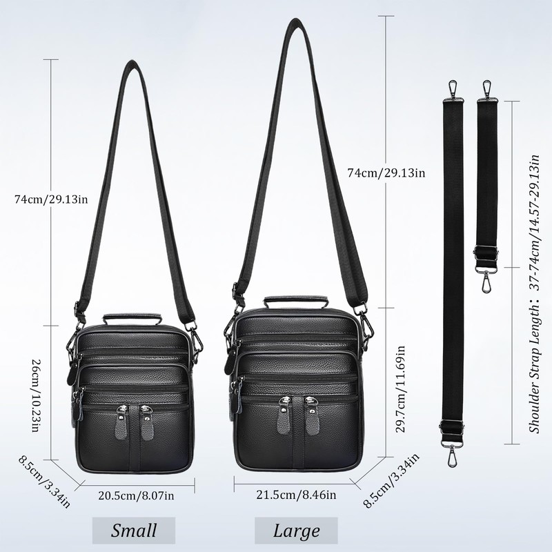 Leathario Men's Crossbody Shoulder Bag, Genuine Leather Messenger Bag, Multi-Pocket,