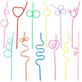 Soledea 24 Pcs Crazy Silly Straws for Kids &Adults,Reusable Plastic Loop Curly Drinking Straws for Valentines Day Gift Christmas Birthday Wedding Party Supplies Decoration