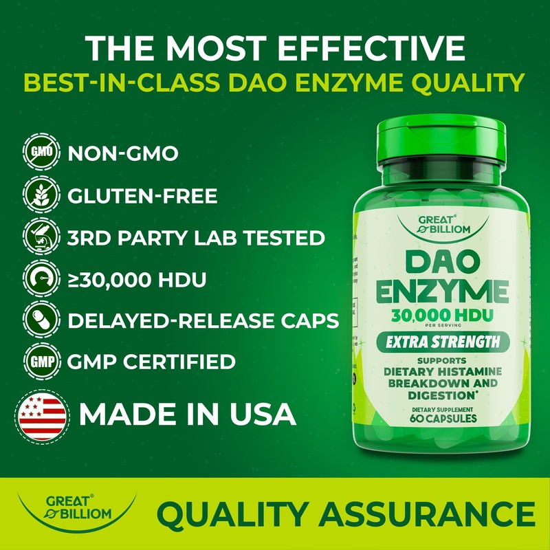 DAO Enzyme Supplement Diamine Oxidase Histamine, 60 Capsules
