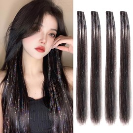 Natunofu One-Touch Mesh Extension, Set of 4, Wig, Inner, One Touch, Straight Point Wig, Extension, Dance, Silver, Easy Installation, Cosplay, Hair Extension for Women, Long, Korean Style, Dance