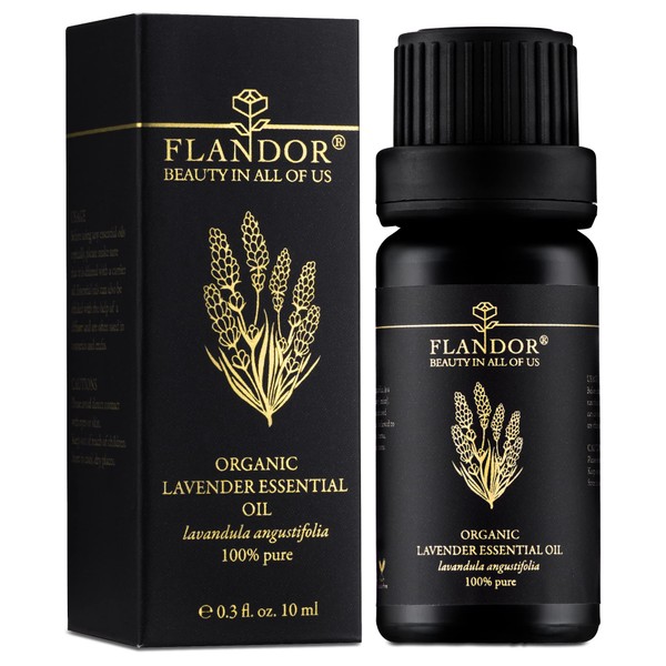 Organic Lavender Essential Oil Lavandula Angustifolia 100% Pure & Natural for Aromatherapy, Massage Blends and Diffusers - Flandor Beauty in All of Us (10 ml)