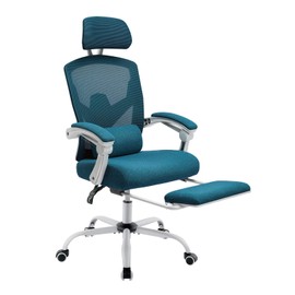 Simple Deluxe Retractable Footrest Swivel Office Chair with Lumbar Support Pillow and Armrests