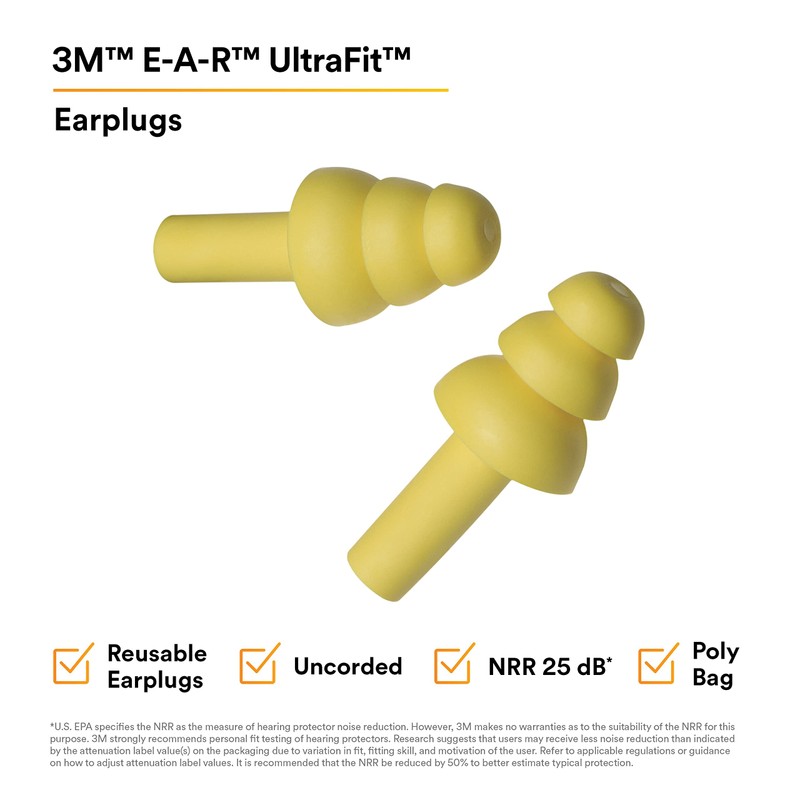 3M EAR Ultrafit Earplugs, 100-Pair, Yellow