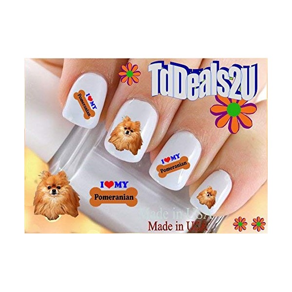 Dog Breed - Pomeranian I Love Dog Bone Nail Decals - WaterSlide Nail Art Decals - Highest Quality! Made in USA