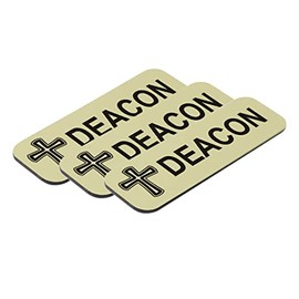 Deacon, Cross Design, 1 x 3" Name Tag/Badge, Brushed Gold (3 Pack)