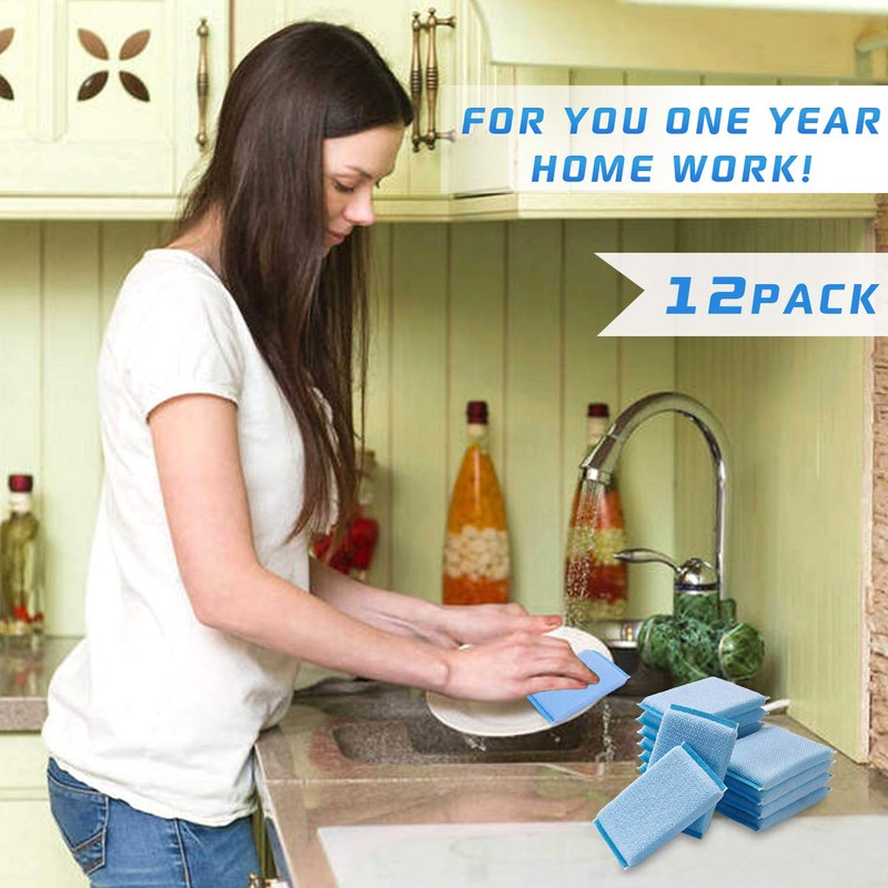 Nylon Cleaning Scrub Pad 12 Pack,Long-Lasting and Reusable Dishwashing Sponge,All-Purpose