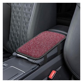 DUSCOKE Car Center Console Armrest Pad, Linen Fabric Auto Armrest Box Protector Cover, 11.6 × 7.7 Inch Vehicle Middle Console Mat, Universal Interior Decoration Accessory for Car, SUV, Truck (Red)