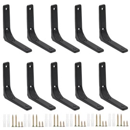 Adyoney 10pcs Heavy Duty L Brackets, 4 Inch Black Angle Bracket, Wall Shelf Bracket 90 Degree Corner Brace with Screws for Shelves, Wood, Cabinets(Black, 4Inch)