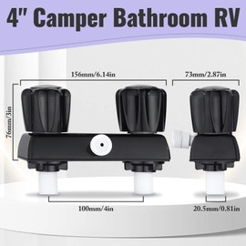 RV Bathroom Faucet, 4" Camper Shower Valve Diverter Replacement With Dual Acrylic Knobs for Outside Outdoor (Black)