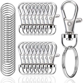 Ganchos para Llavero con Llaveros, Broches De Metal con Mosquetón Giratorios, para llavero con Cordón, Fabricación de Joyas, Manualidades - Plata (50 Ganchos Para Llavero + 50 Anillos De Llavero)