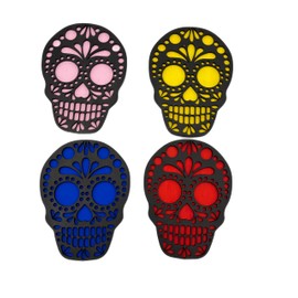 Set de Portavasos Día de Muertos en Forma de Calavera en Madera de MDF - Hechos y Pintados a Mano