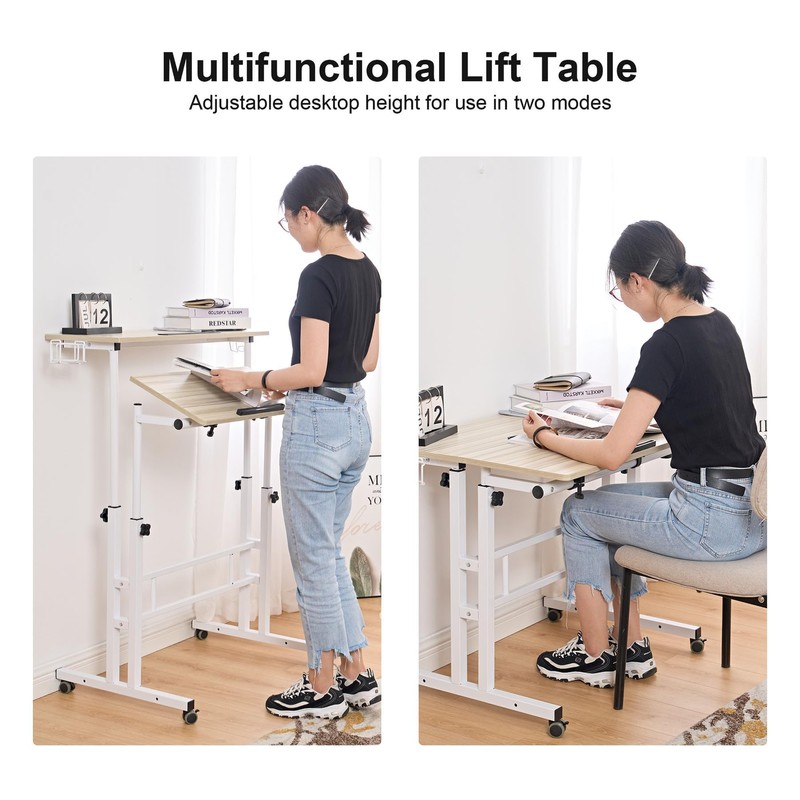 SogesPower 2 Platforms Mobile Laptop Desk Adjustable Side Table Computer