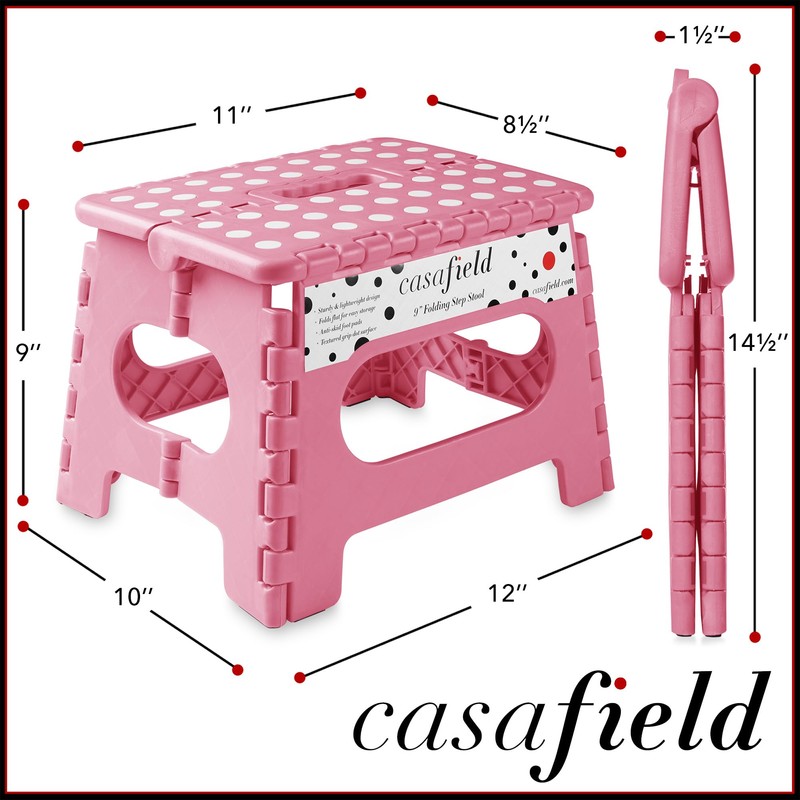 Casafield 9" Folding Step Stool with Handle, Pink - Portable