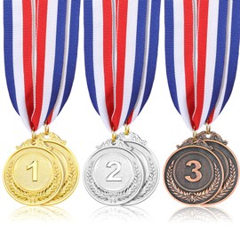 Yaomiao 6 Pieces Gold Silver Bronze Medals Award Medals 1st 2nd 3rd Olympic Gold Silver Bronze Medals with Bow for Competitions Party Decorations Olympic Style
