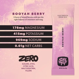 SALTT Electrolytes Powder Flavored Drink Mix - Booyah Berry - 30 Hydration Packets - Magnesium, Potassium, Sodium, Trace Minerals - Zero Sugar & Gluten Free - Travel Essentials - By Keto Chow