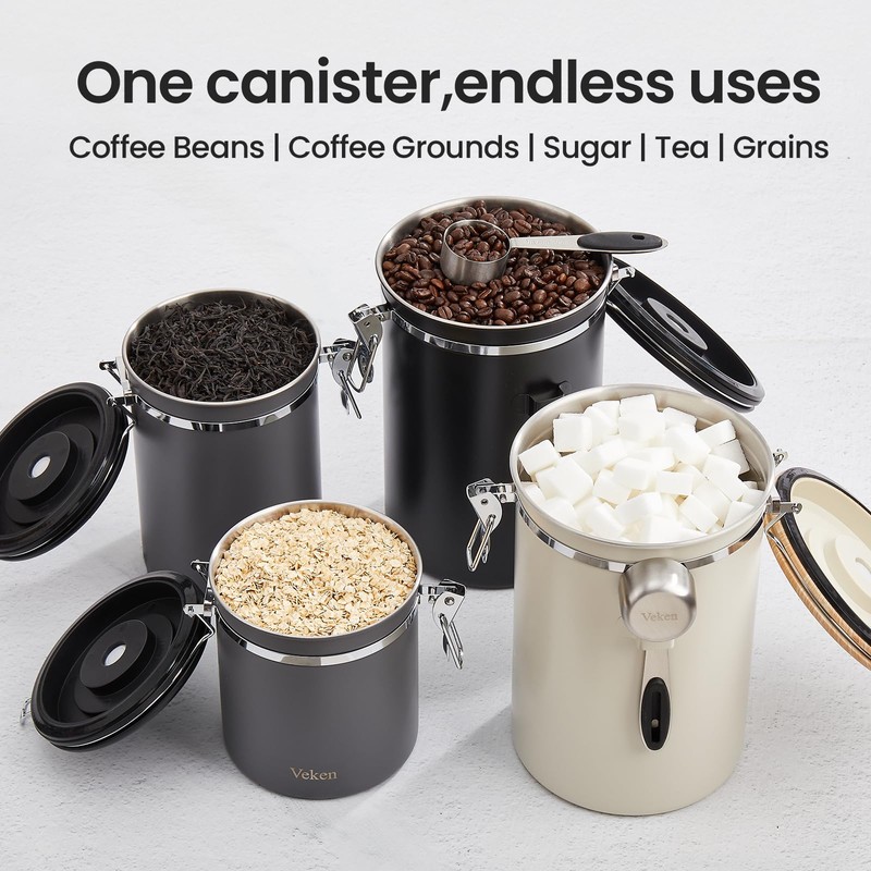 Veken Coffee Canister, 39OZ Large, Airtight Stainless Steel Food Storage