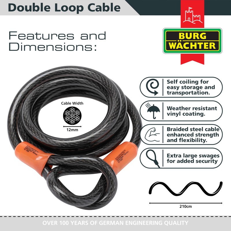 Burg-Wachter 122C Double Loop Vinyl Coated Multi-Stranded Braided Steel Cable,