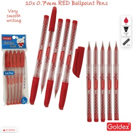 Goldex 10 x 0.7mm Ball Pens Cotton Doll Ball Point Pen RED Biro Ballpoint Pens
